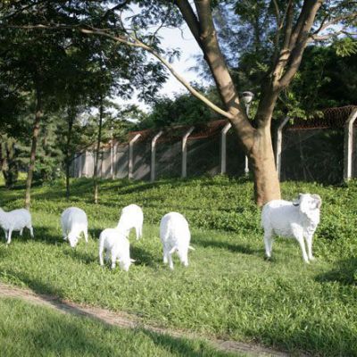 草坪山羊雕塑 玻璃钢仿真动物山羊