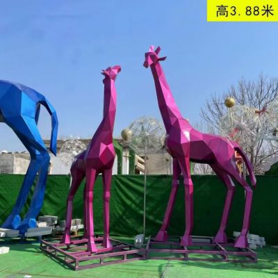 不锈钢切面长颈鹿雕塑 广场大型动物长颈鹿雕塑